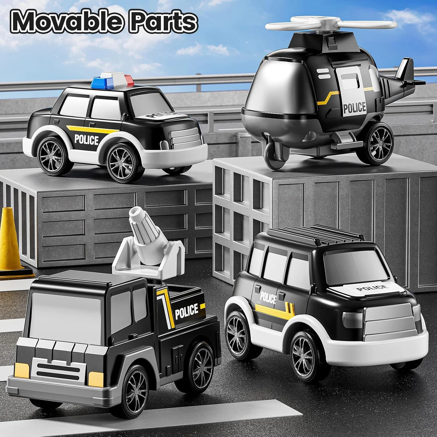 JUKUDAHU Police Truck Toy for 3 4 5 6 Years Old Boys – Carrier Vehicle Toy Set w