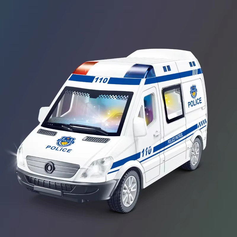Diecast Mini Emergency Vehicle Model Sound Light Police Fire Ambulance Toy Gift