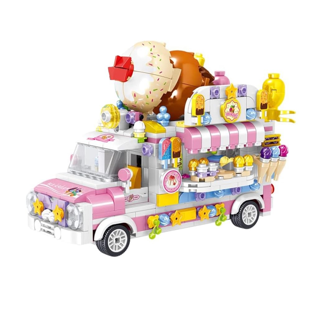 Uvini Building Blocks Car Model, Street View Series Mini Blocks Ice Cream Tru…