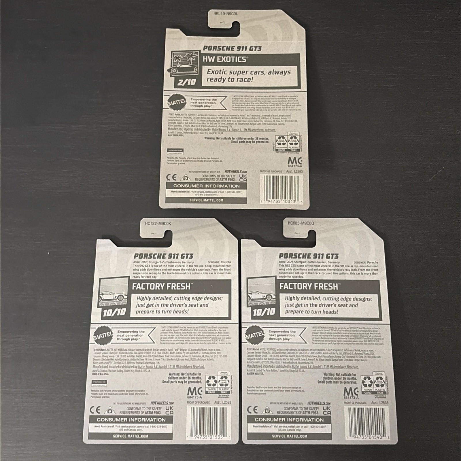 2022 Hot Wheels Porsche 911 GT3 Factory Sealed Lot of 3 + Kroger Exclusive 2023