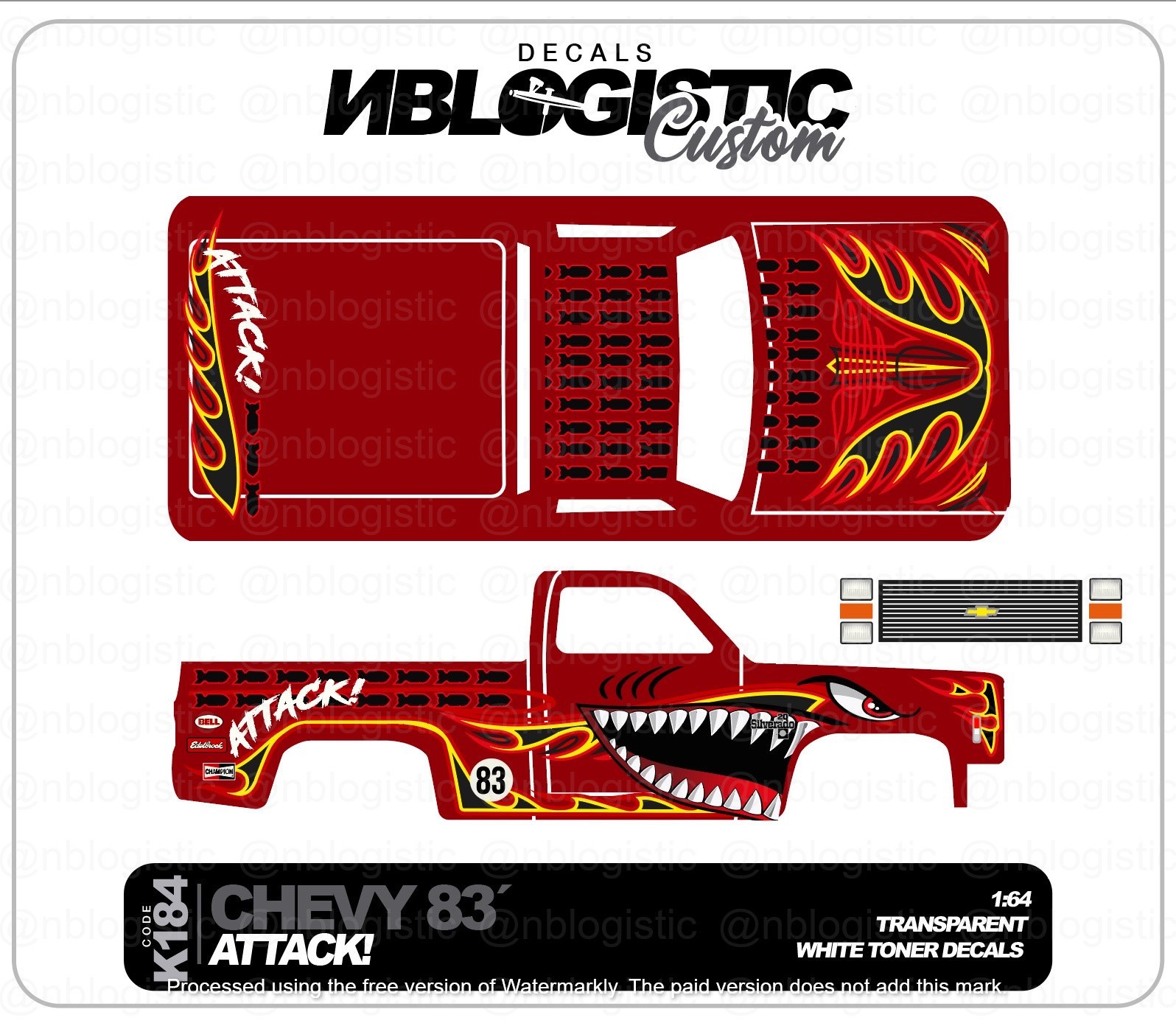 ’83 CHEVY SILVERADO Custom WaterSlide Decal for hot wheels 1/64 a4