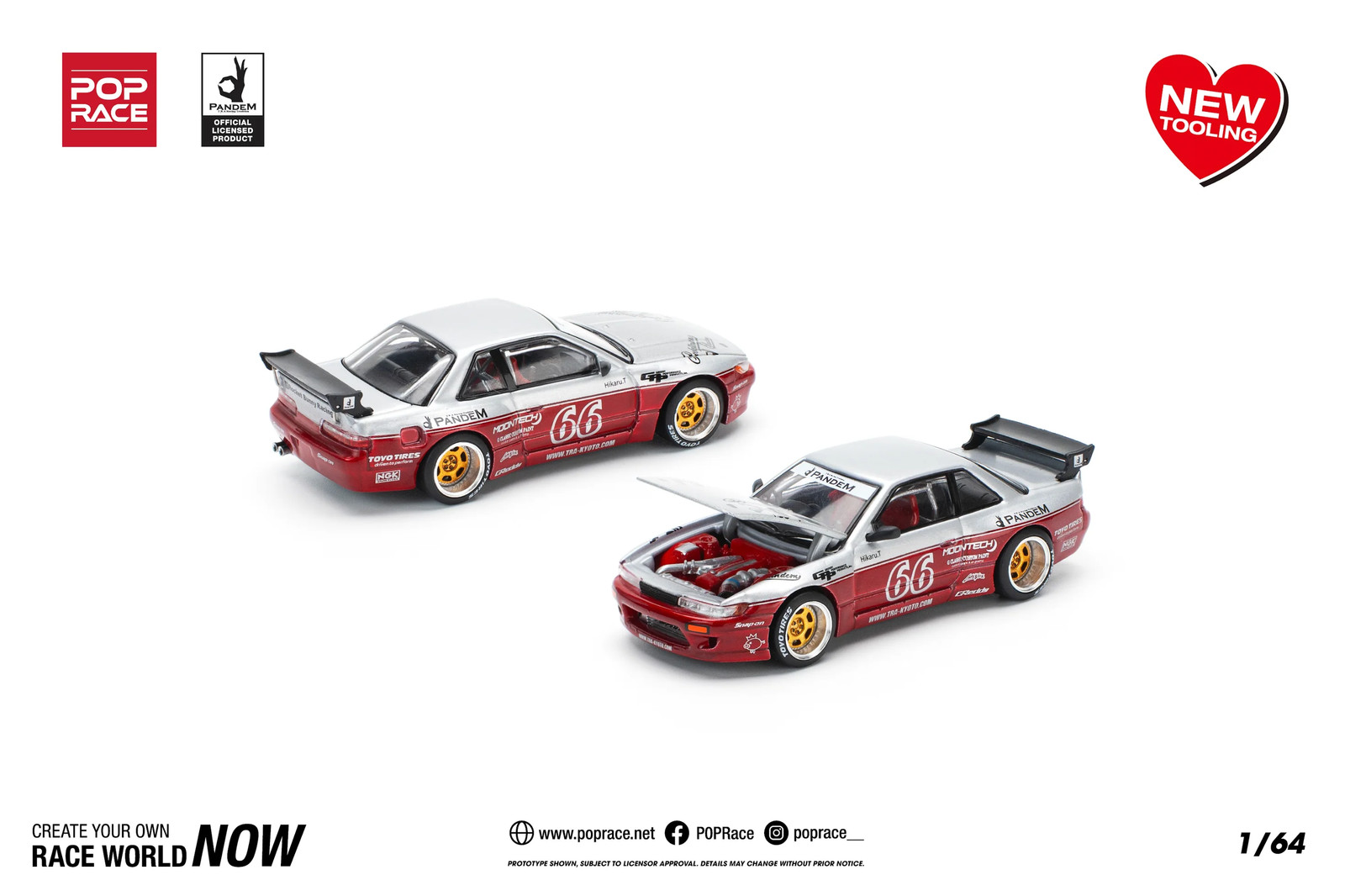 1:64 Nissan Silvia S13 PANDEM — Moontech Red/Silver — Pop Race