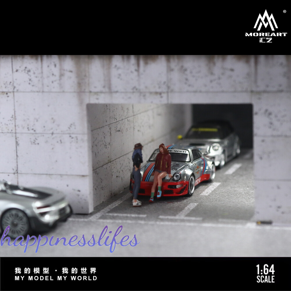 Diorama 1/64 Car Garage Model LED Sunroom Building Parking Lot Scene Model Gift