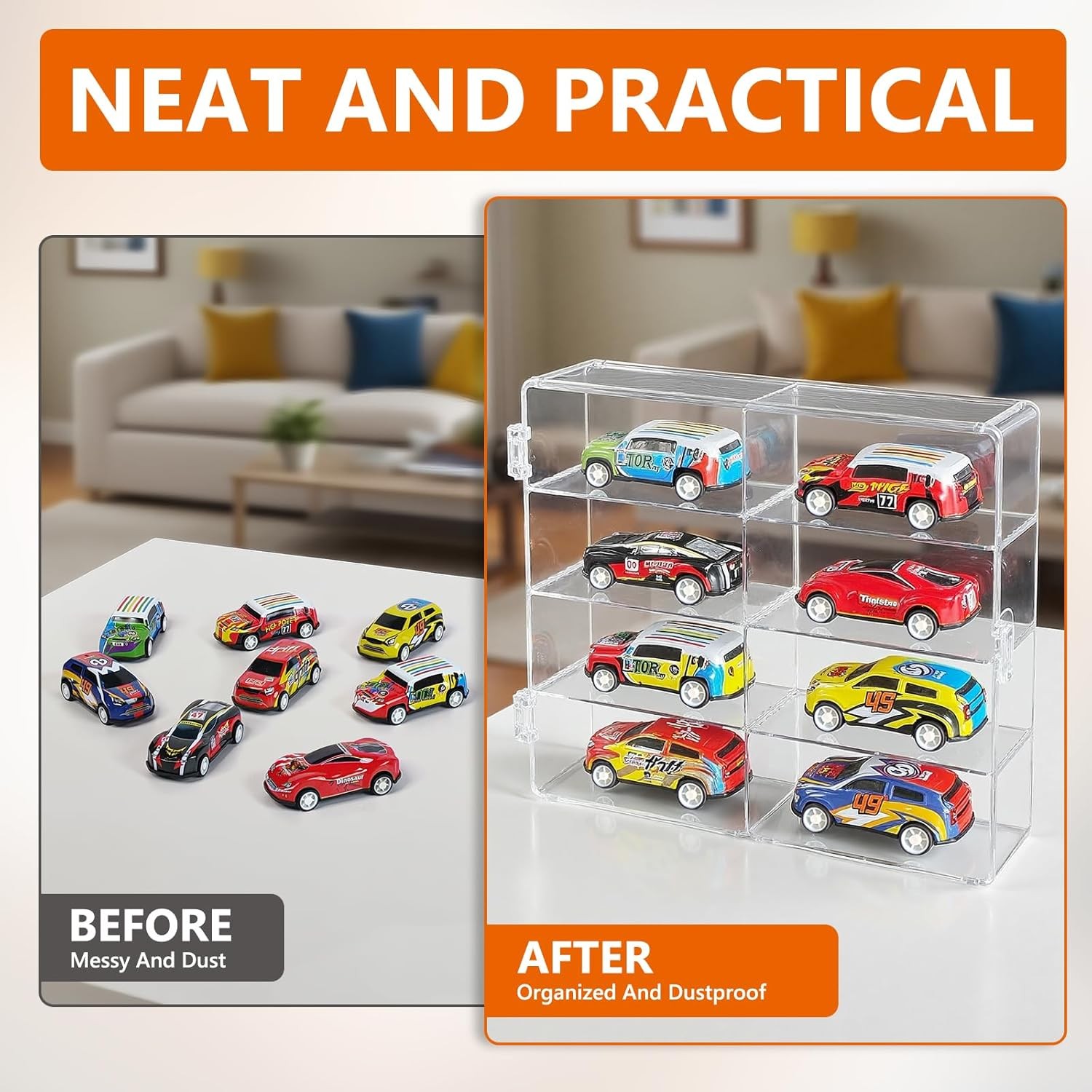 US Clear Acrylic Display Case Storage Box Stackable For 1/64 Scale Diecast Cars