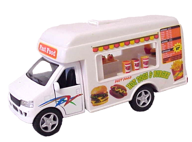 KINSFUN KINTOY DIE-CASTING FAST FOOD DELIVERY TRUCK TOY HOT DOGS & BURGER