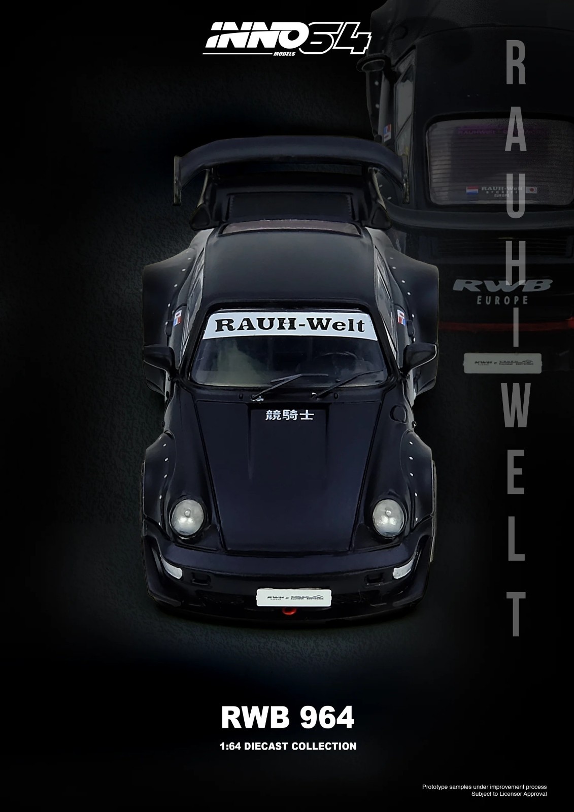 2026 INNO64 Black Matt Matte PORSCHE 964 RWB Darth Vader Item #IN64-RWB964-BM
