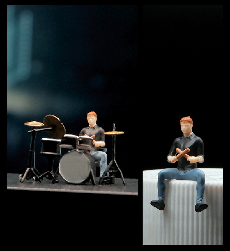 1/64 Scale Drum Kit Band Singer Guitar Player Miniature Figure Model Scene Props
