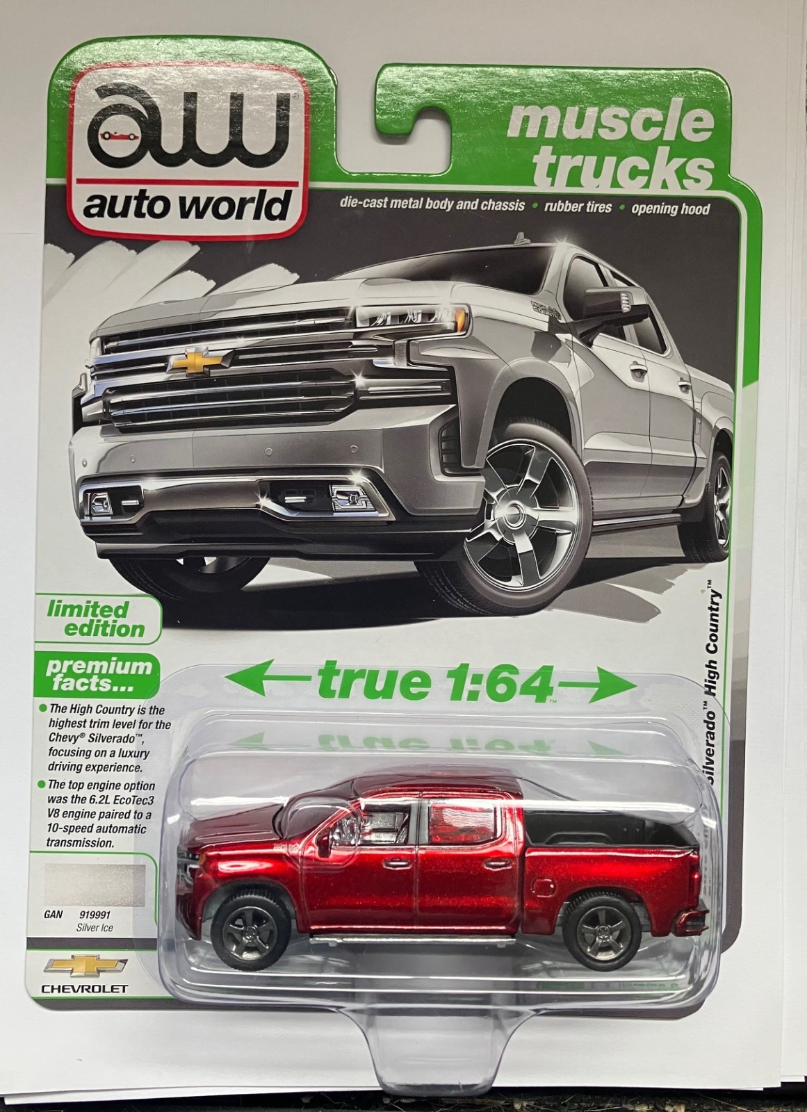 Auto World 2019 Chevy Silverado High Country Muscle Trucks 1:64 Ultra Red Chase
