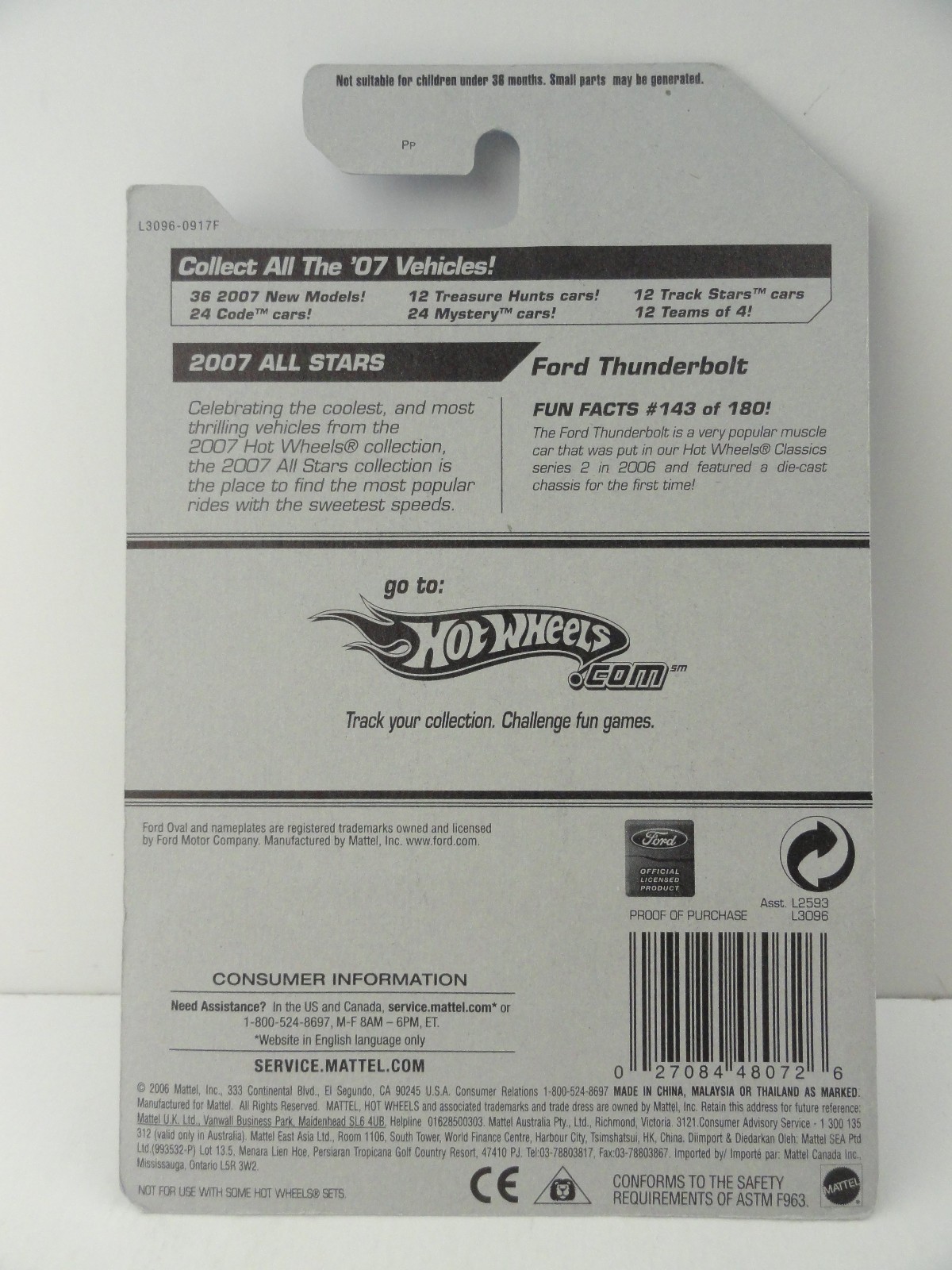 2007 Hot Wheels All Stars #143 Ford Thunderbolt (White)