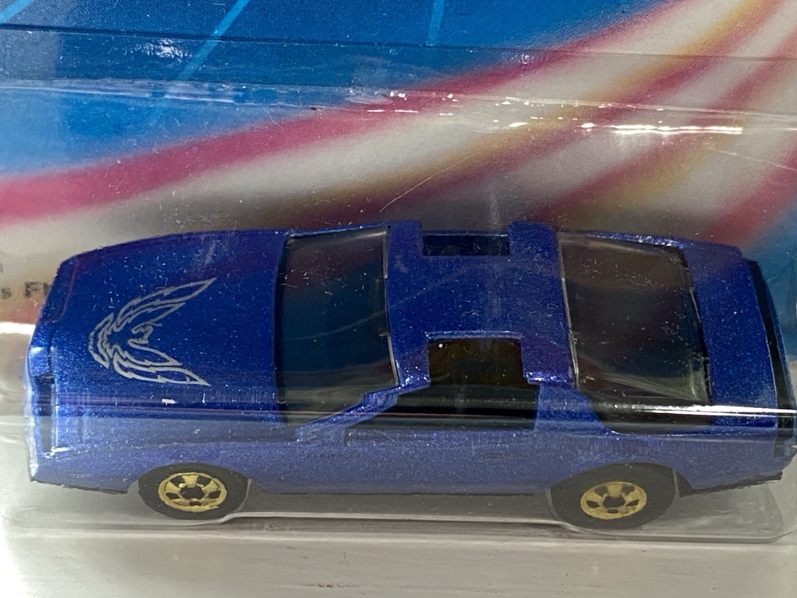 Hot Wheels ’80’s Firebird, Blue and Hot Bird, Black — 2 car set w/gold wheels