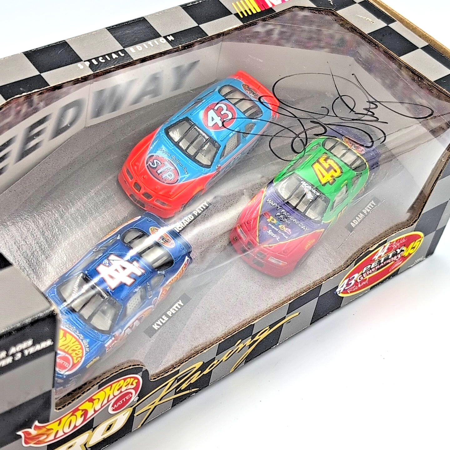 Autographed 1998 Hot Wheels Petty Generations 3 Car Set Richard, Kyle, & Adam