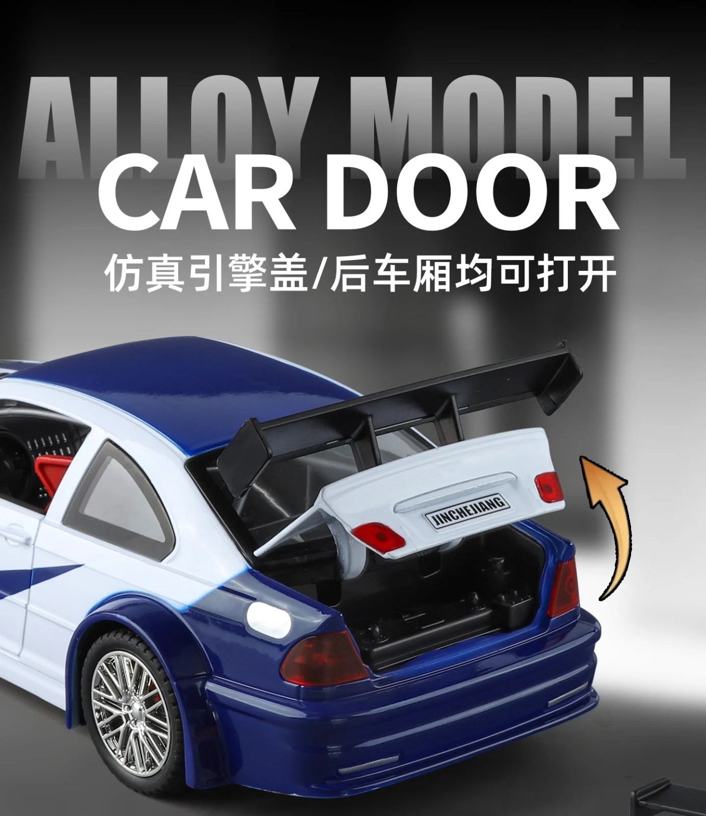 1:24 BMW M3 GTR E46 Diecast Model Sound Light Alloy Racing Car Collectible Gift