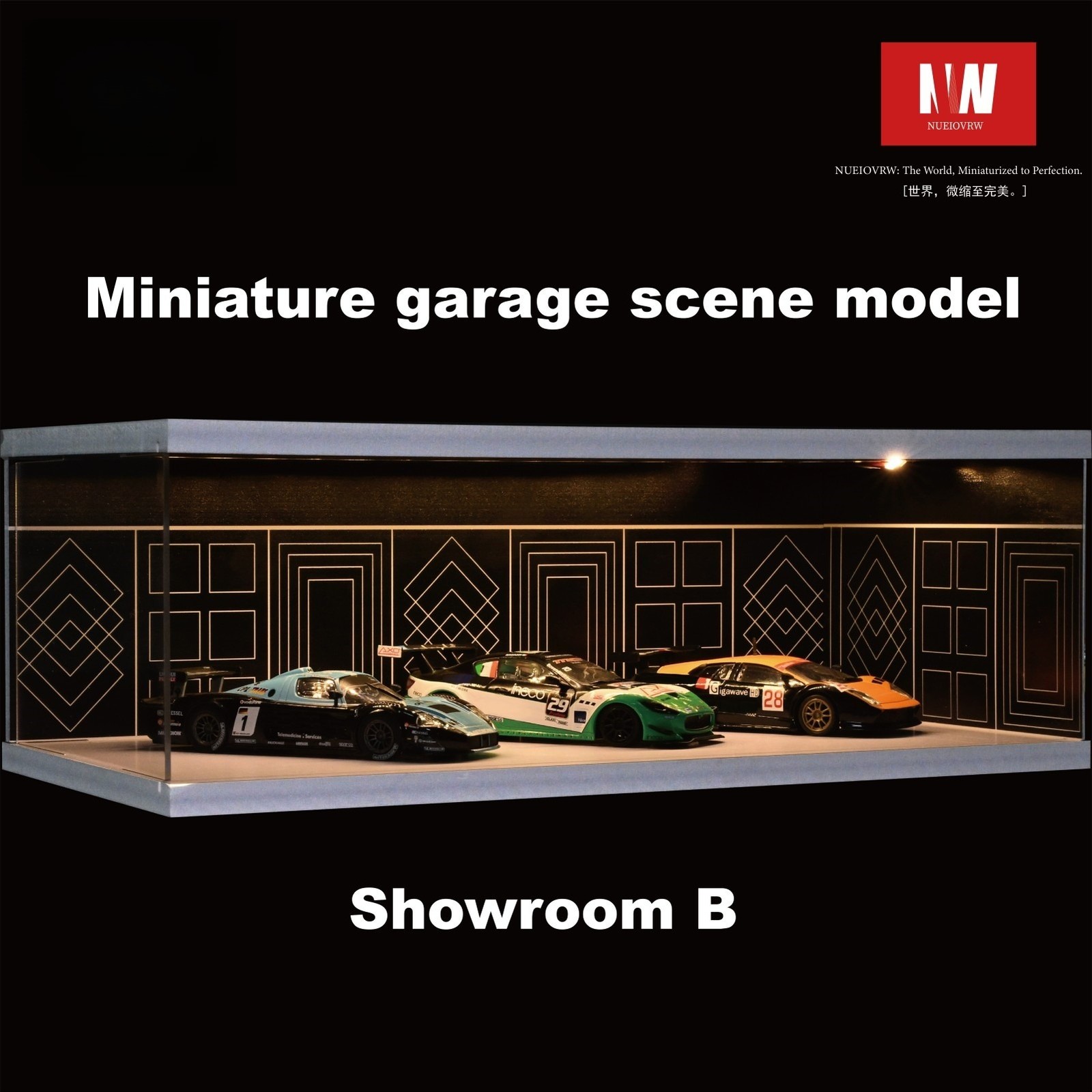 Diorama 1/64 Car Garage Model LED Lighting City Parking Lot Scene Model Gift Toy
