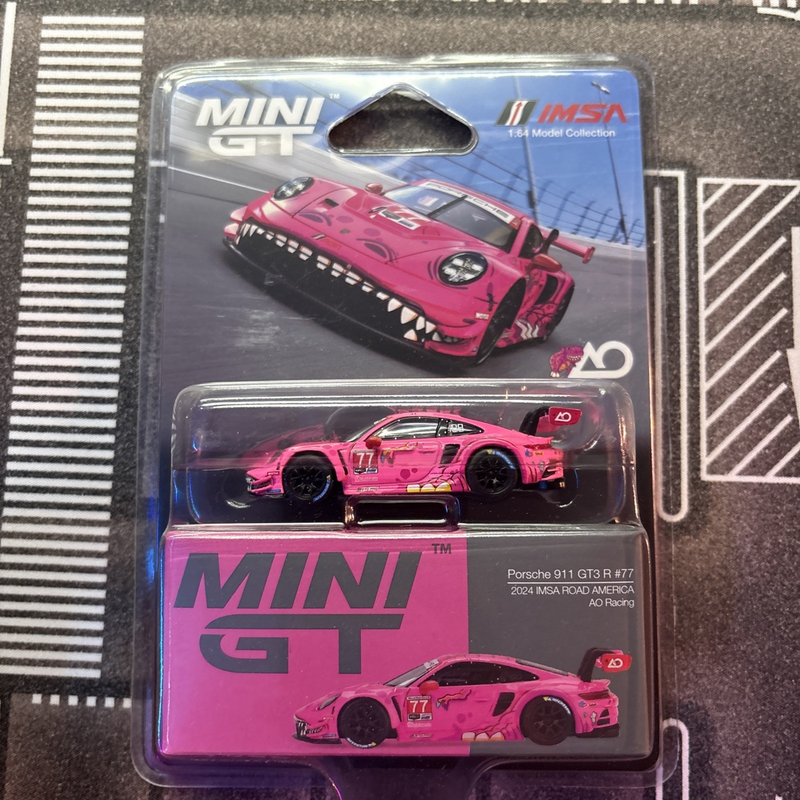 Mini GT 1:64 Porsche 911 GT3 R #77 AO Racing 2024 IMSA Road America MGT01052