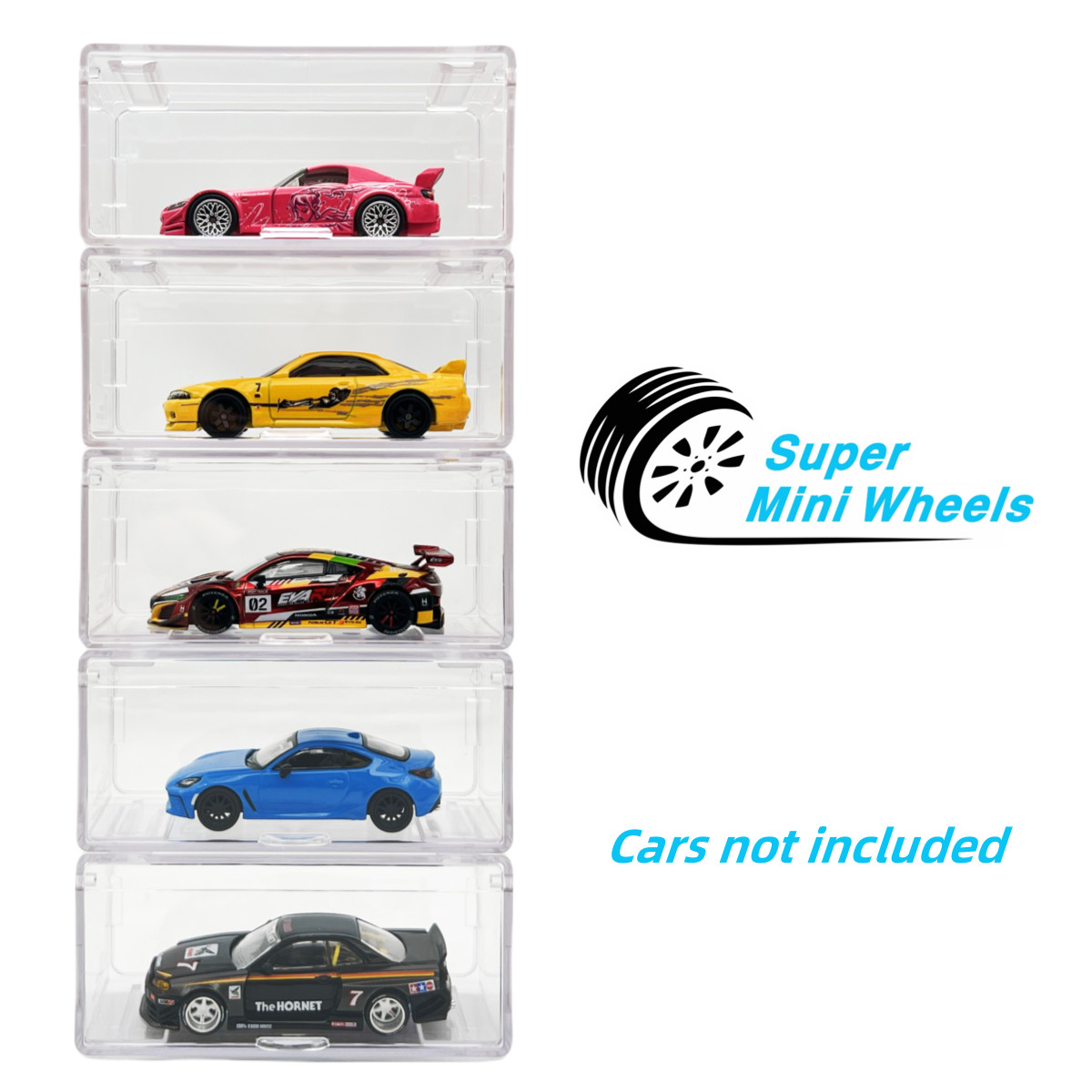 Super Mini Wheels 1:64 Display Case 5-Pack Clip On Storage Box for 1/64 Cars