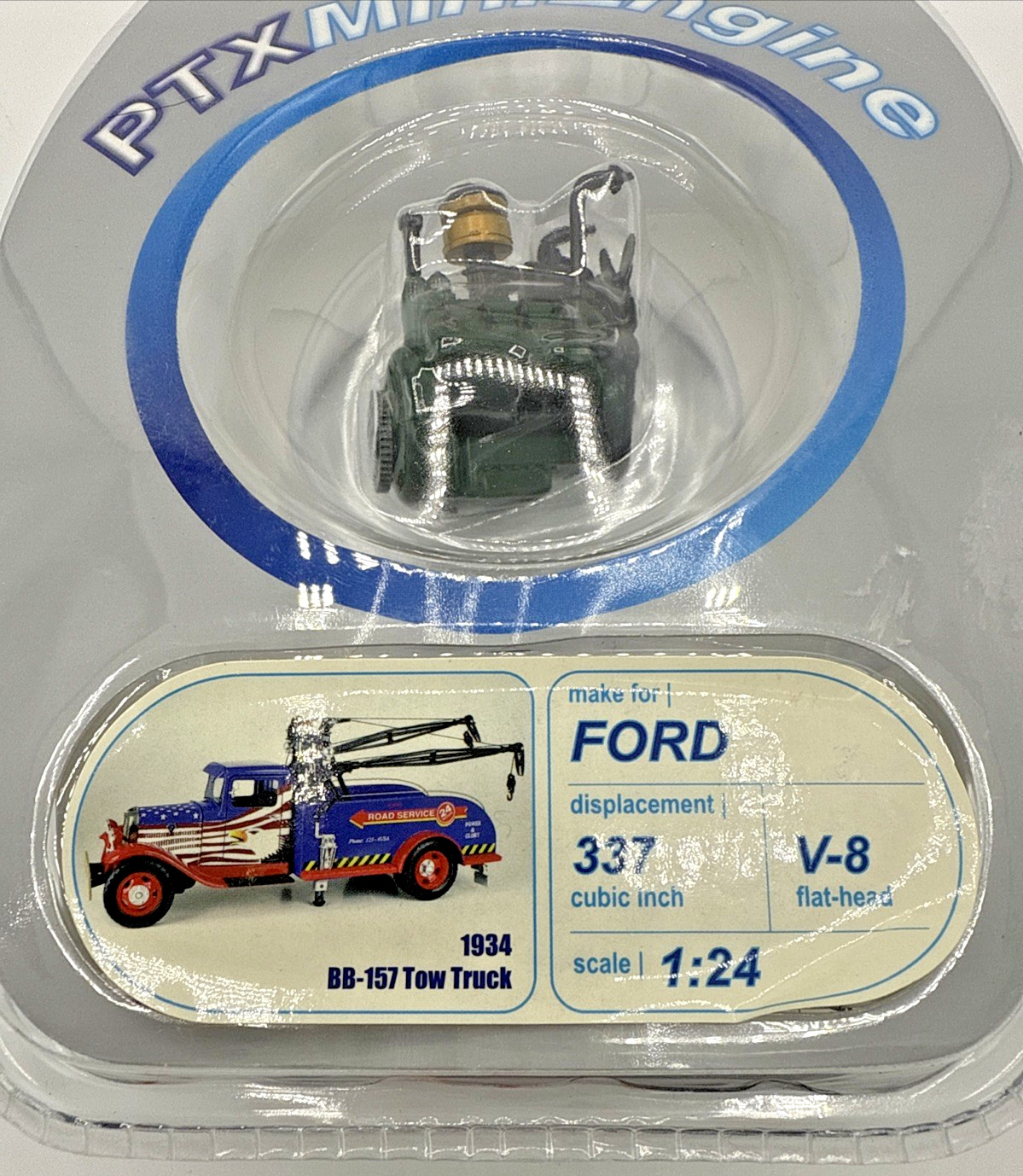 PTX MINI ENGINE 1934 FORD BB-157 TOW TRUCK 1:24 337 CUBIC INCH V-8 FLAT HEAD