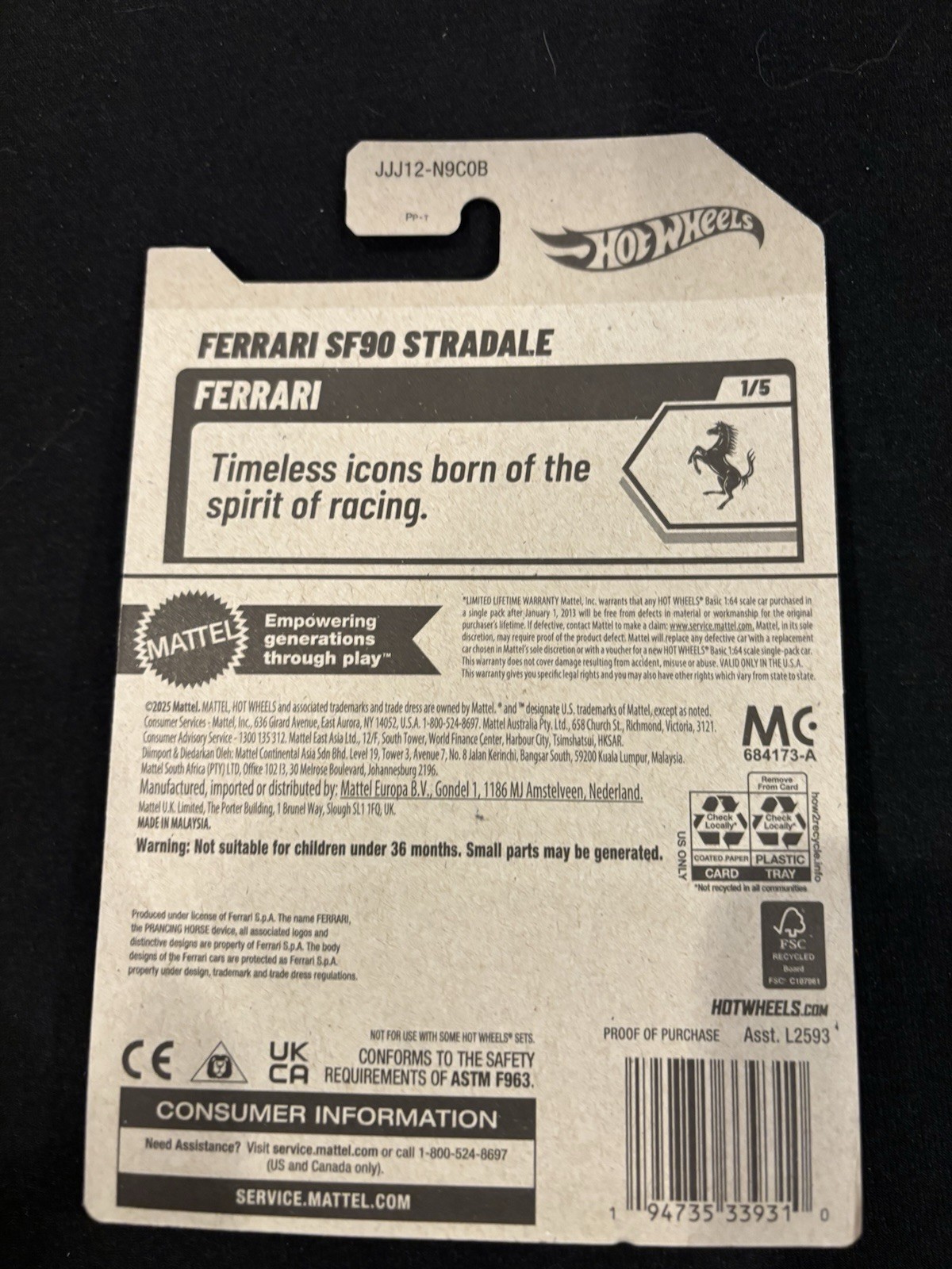 Hot Wheels Ferrari SF90 Stradale 1:64 Blue Black Diecast Car 2025 3-4 Years