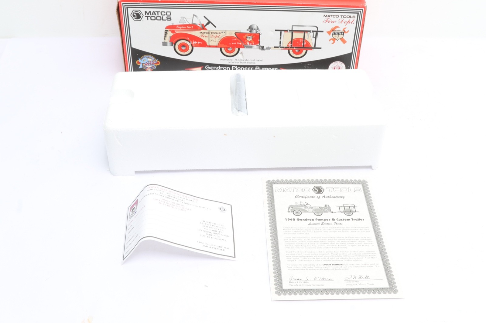 Matco Tools 1:6 Gendron Pioneer Pumper & Custom Trailer Pedal Car Bank New