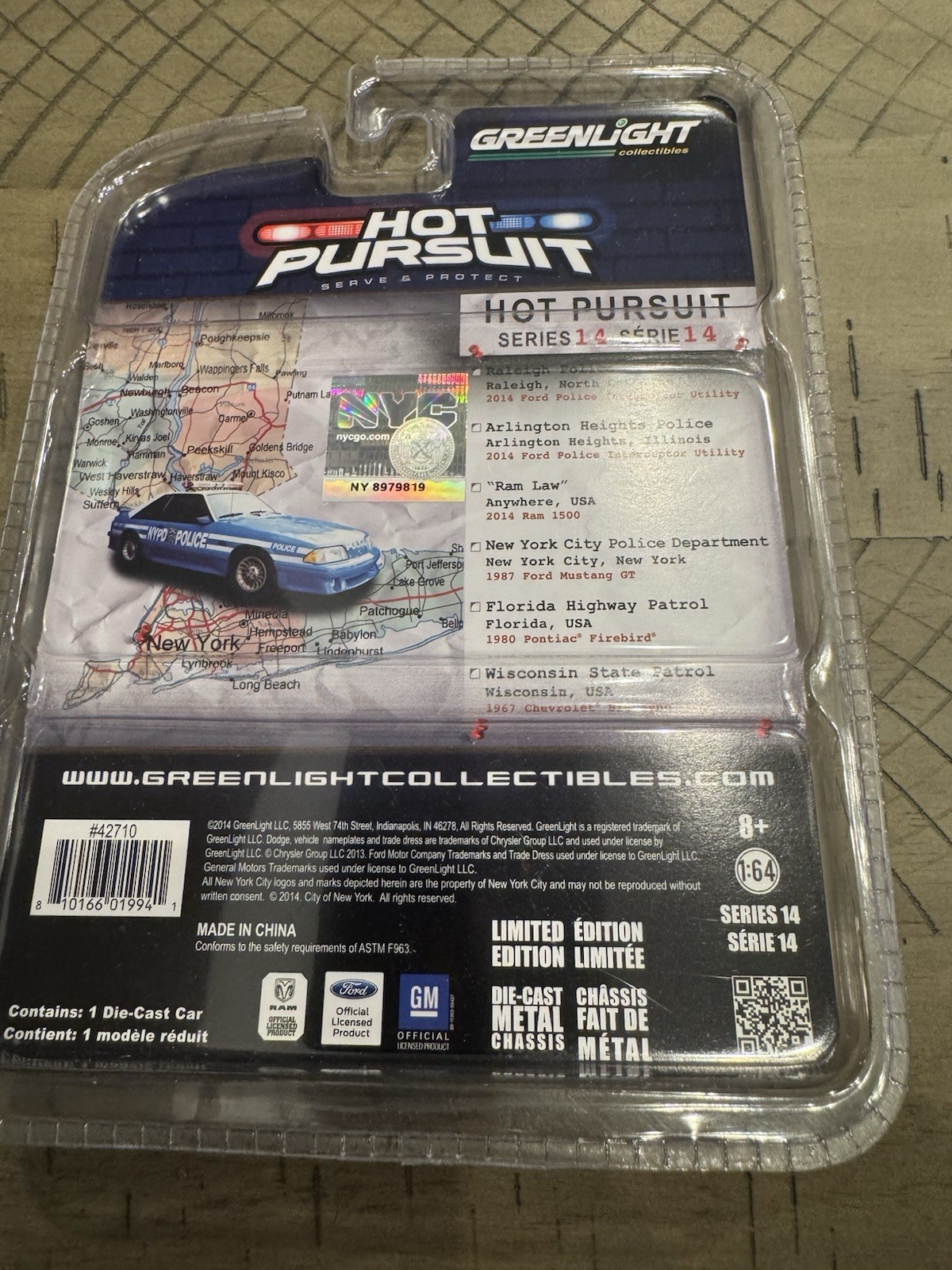 Greenlight NYPD 1987 Ford Mustang GT Hot Pursuit New York City Police Department