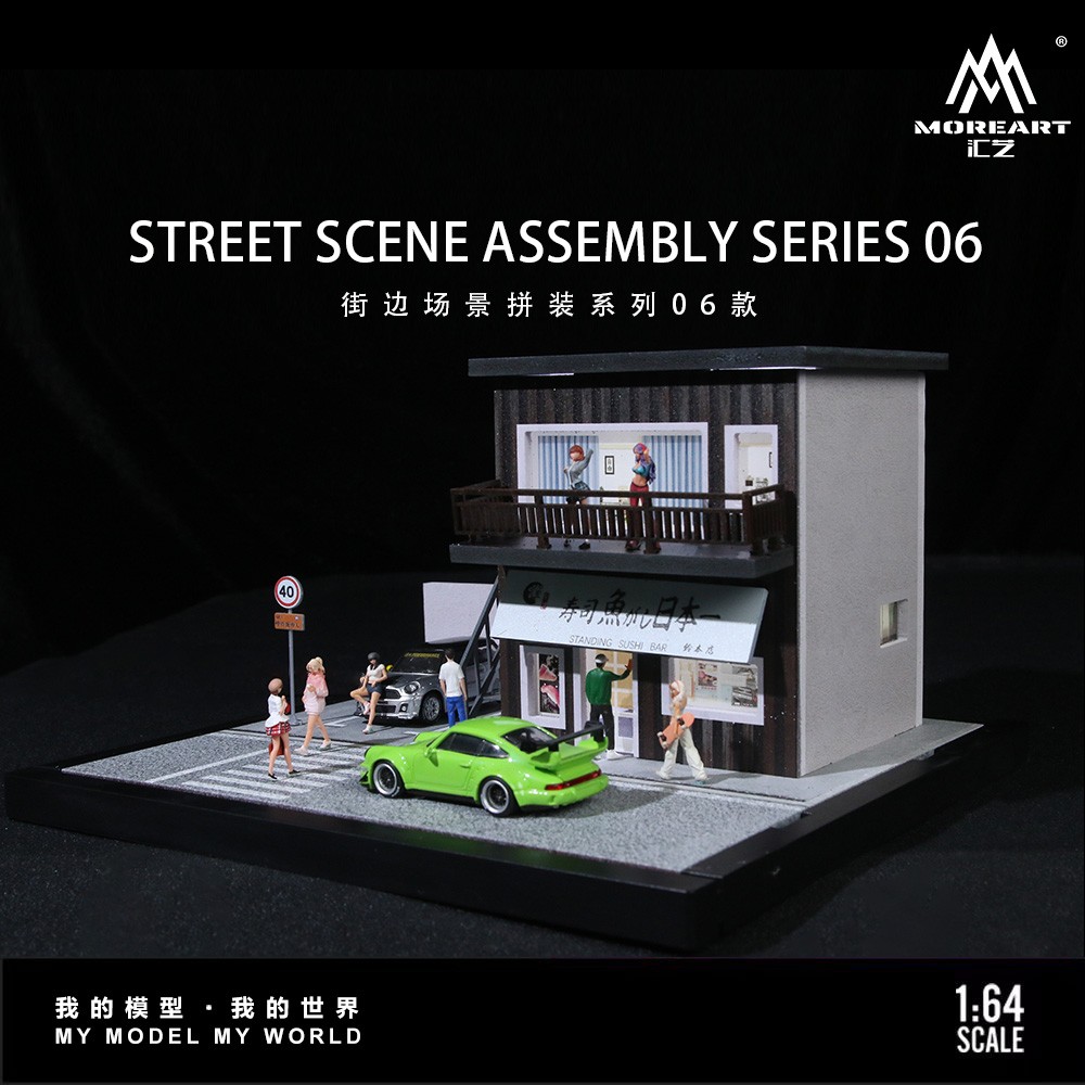 1:64 Diorama Diecast Garages Building Model LED Display Parking Lot Scene US