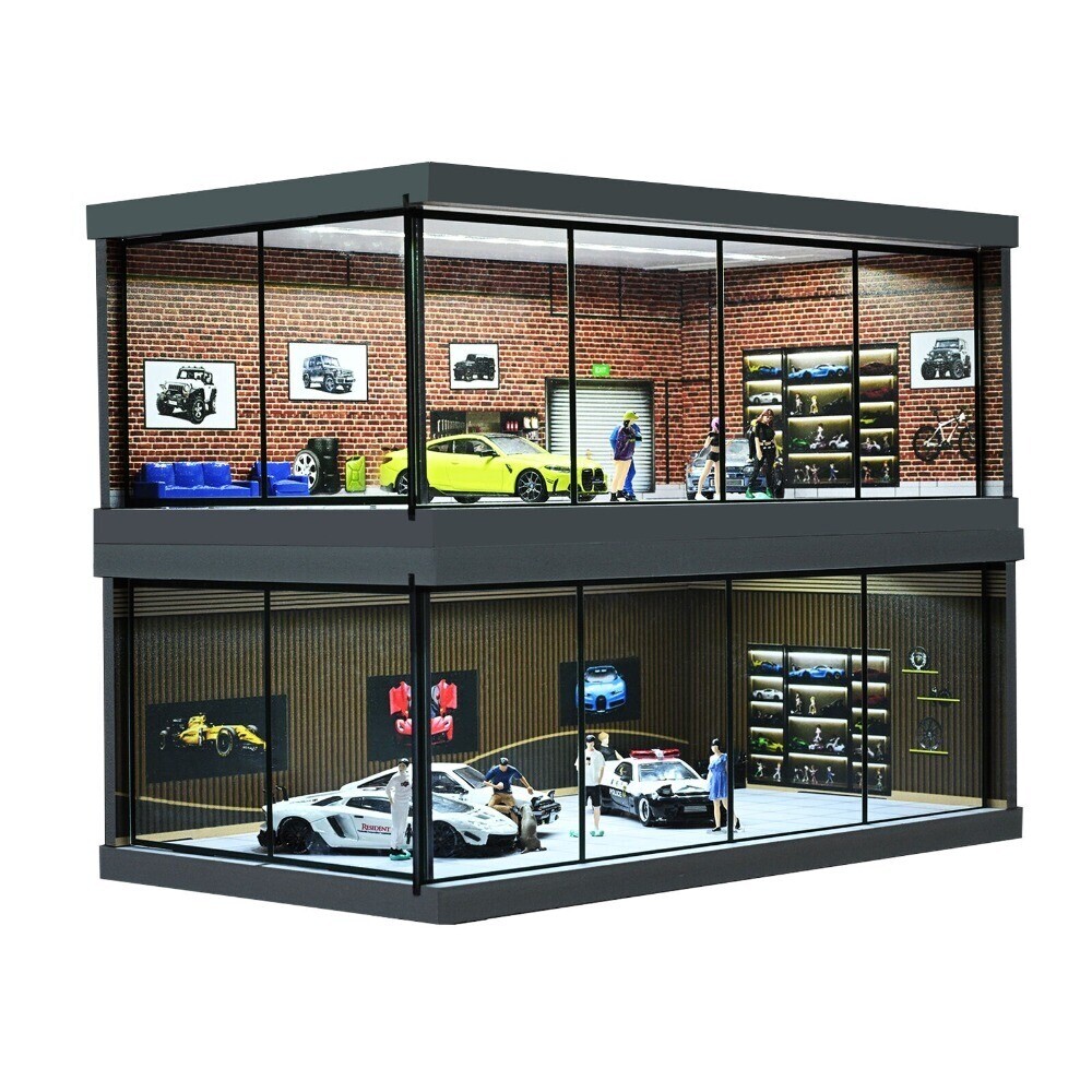Diorama 1/64 Car Garage Model Lights City Car Showroom Scene Display Model Gifts