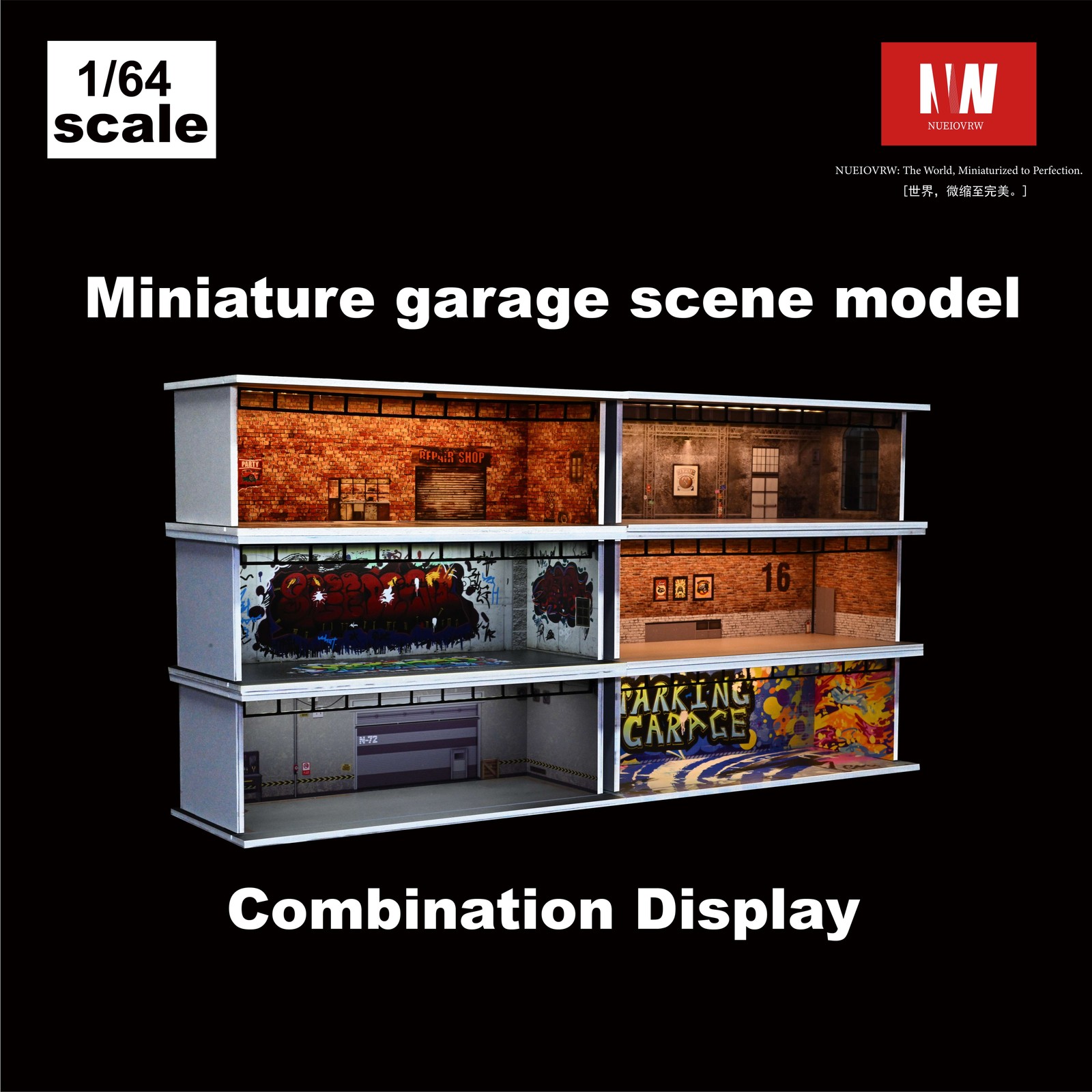Diorama 1:64 Car Garage Model LED Lighting Street View Building Scene Model