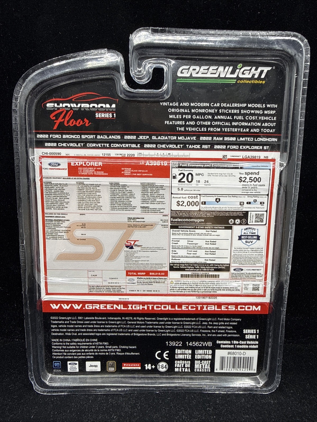 GreenLight 2022 Ford Explorer ST White Showroom Floor Series 1