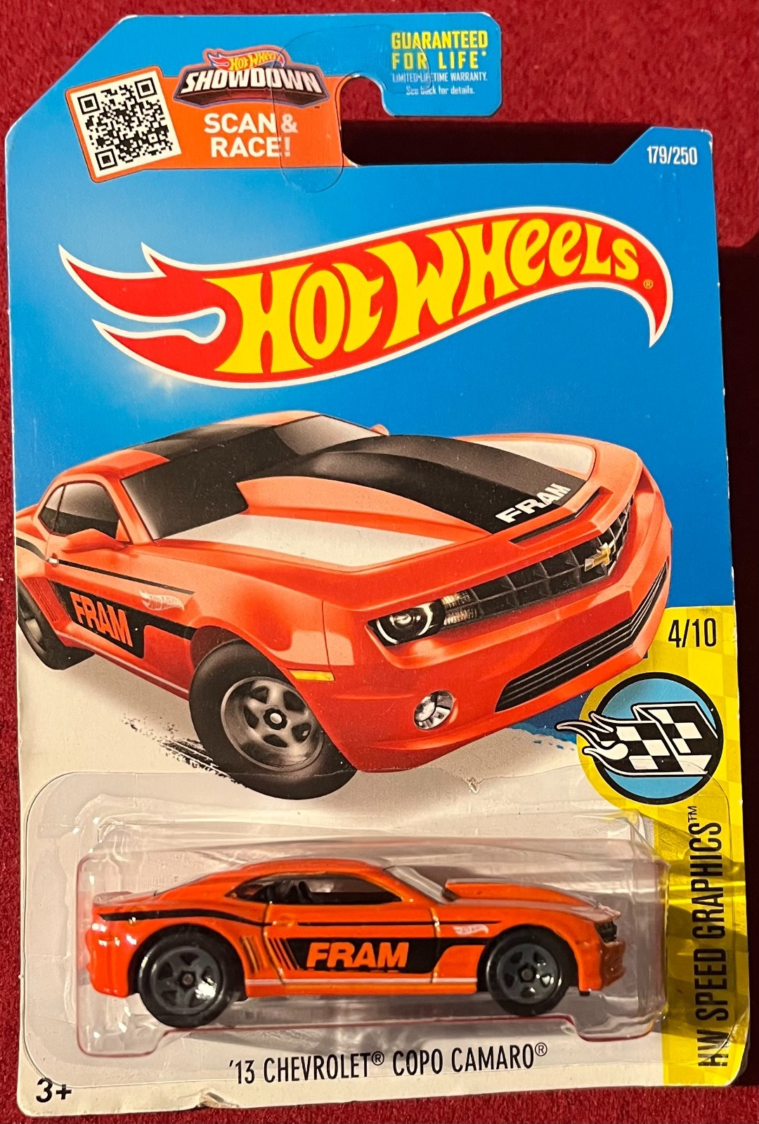 HOT WHEELS FRAM ’13 CHEVROLET COPO CAMARO ORANGE 179/250. SEE COMBINED OFFERS!