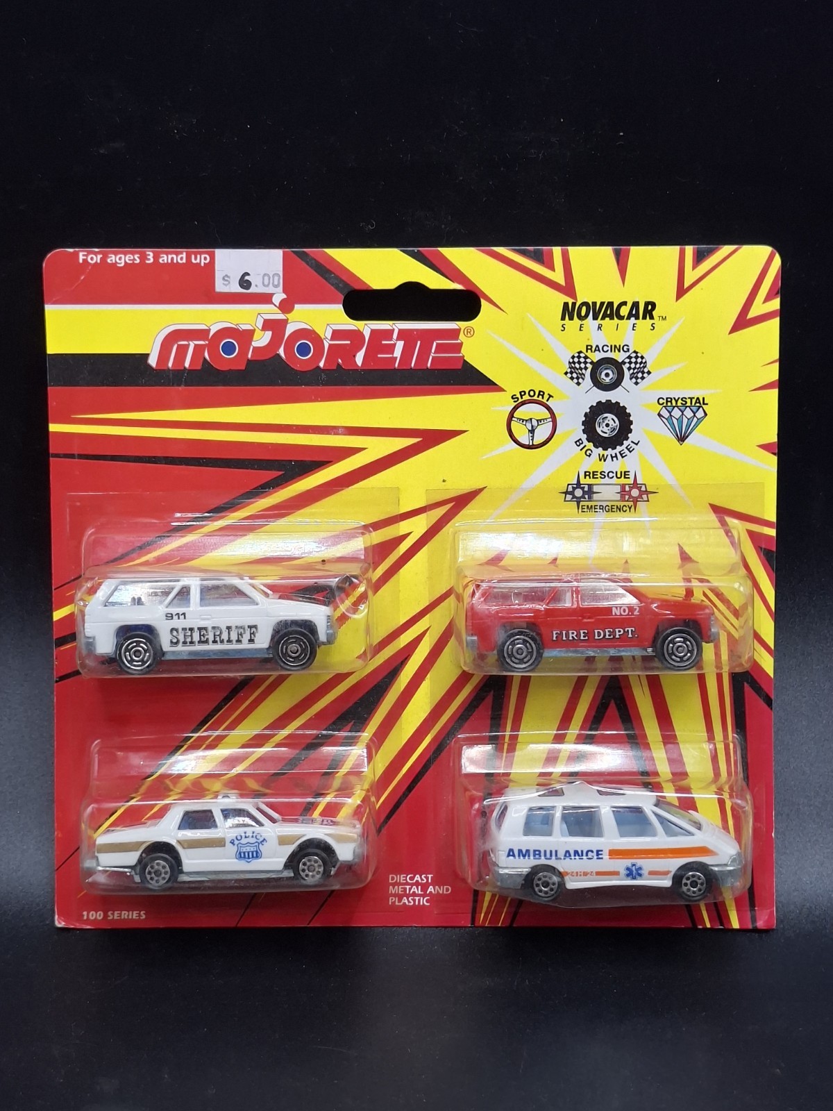 Majorette Novacar Series 100 1990 Sheriff Police Fire Ambulance Vintage 4-Car