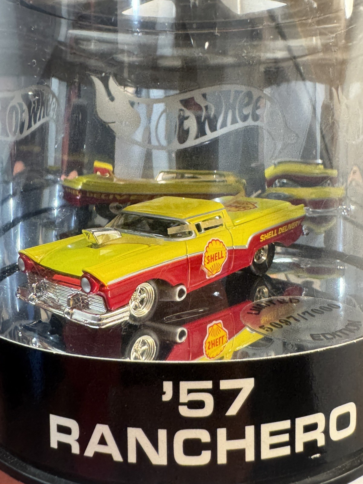 Hot Wheels Oil Can ’57 Ford Ranchero Yellow Red Shell Oil Limited to only 7000