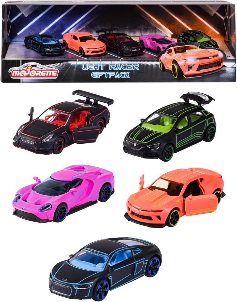 Majorette Light Racer 5-Car Set · Neon Colours · Brand New · Free UK P&P