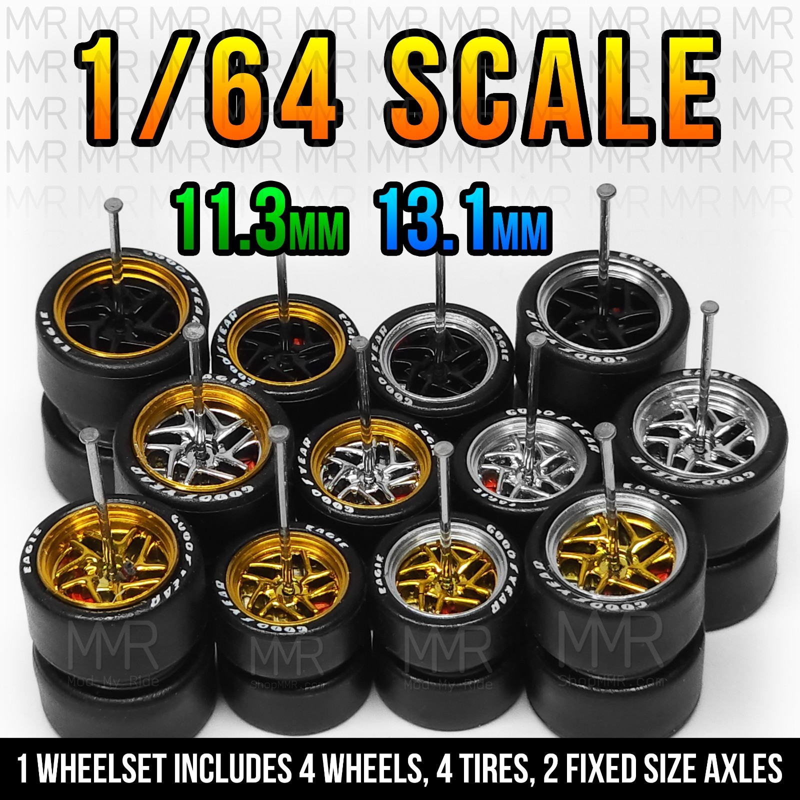 1/64 Scale 10 SPOKE TWIST ALLOY Real Rider Wheels Rims Tires Brake Set for Hot
