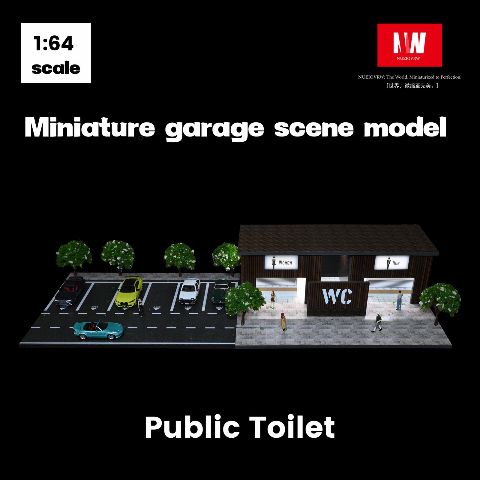 Diorama 1/64 Diecast Car Garage Model LED Street Toilet Building Scene Gifts US