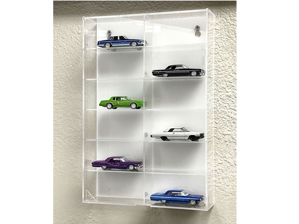 SHOWCASE 12 CAR DISPLAY CASE WALL MOUNT WHITE FOR 1/64 SCALE MODELS MJ08012 WH