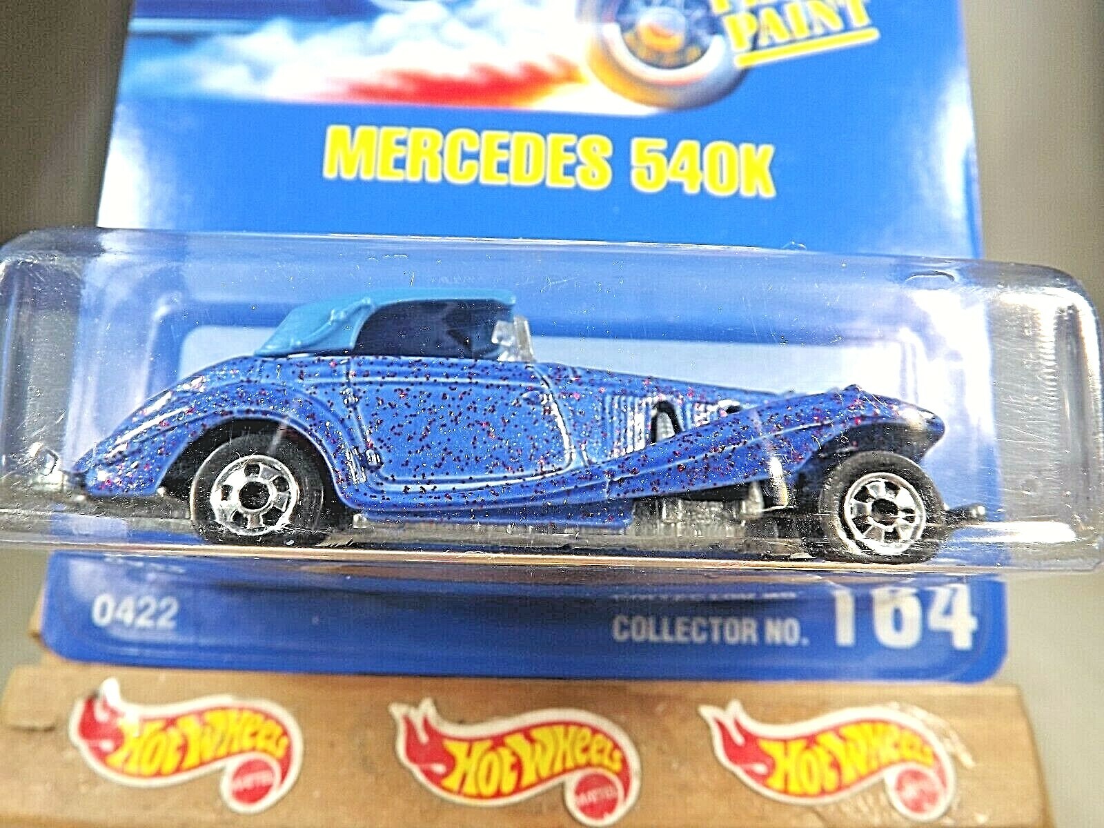 1991 Vintage Hot Wheels Blue Card #164 MERCEDES 540K Blue Purple-Flake w/BW Sp
