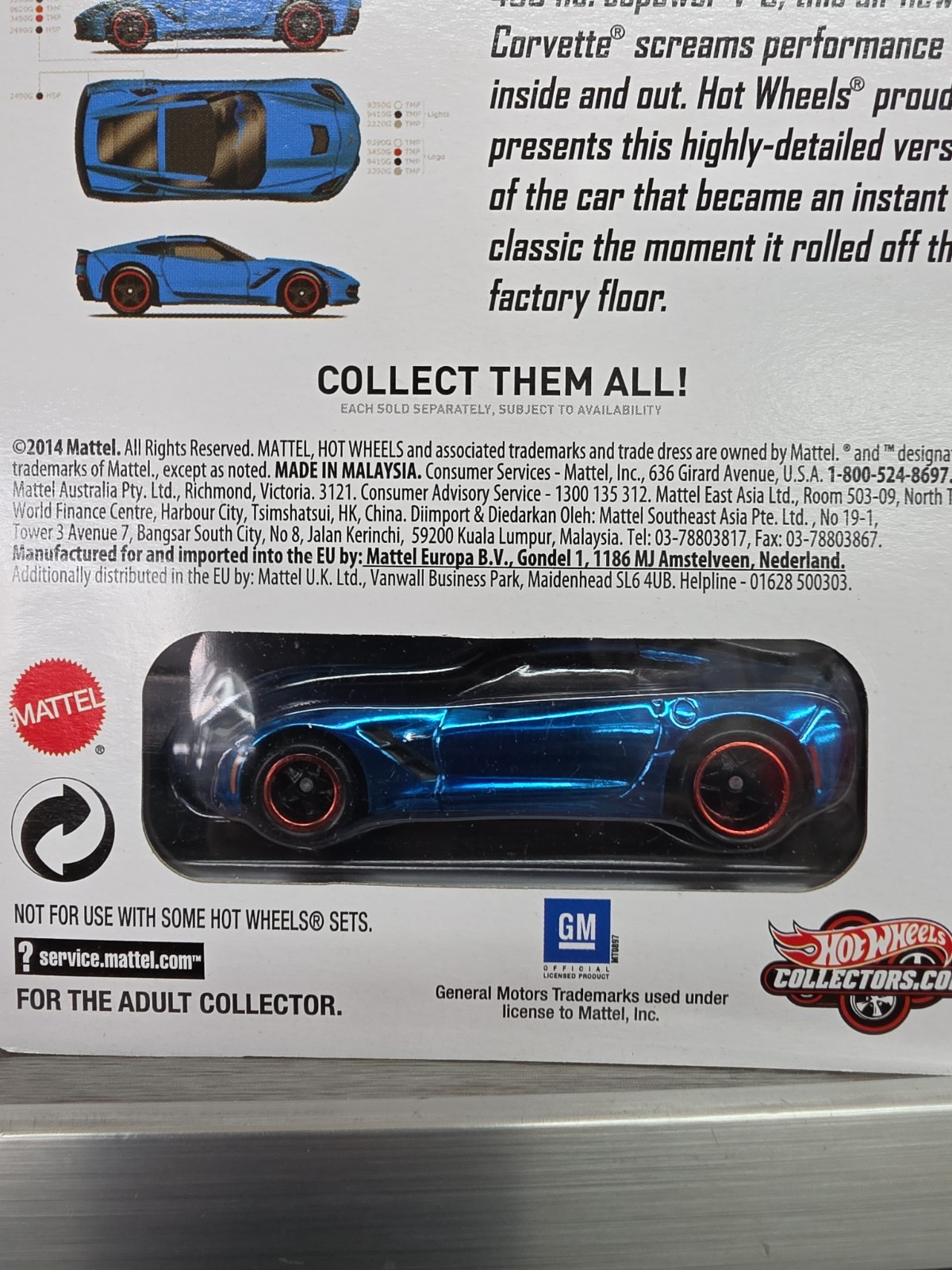 Hot Wheels ’14 Corvette Stingray 2014 1:64 Diecast Car Blue Limited Ed Unopened
