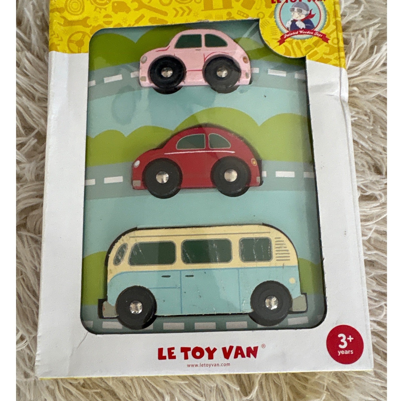 Le Toy Van Painted Wooden Cars Set Pink Red Blue Van 3 Plus Years New