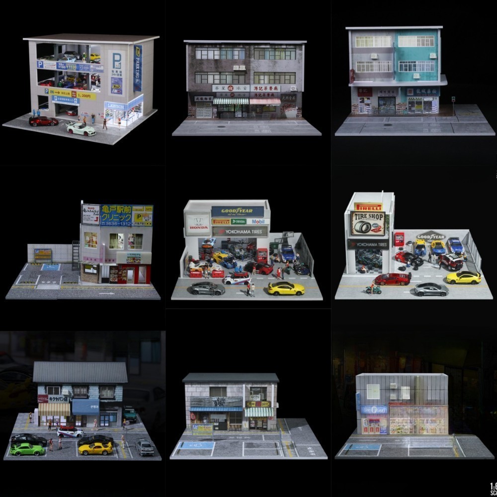 Diorama 1/64 Die-Cast Car Garage Model City LED Street Buildings Scene Gifts US