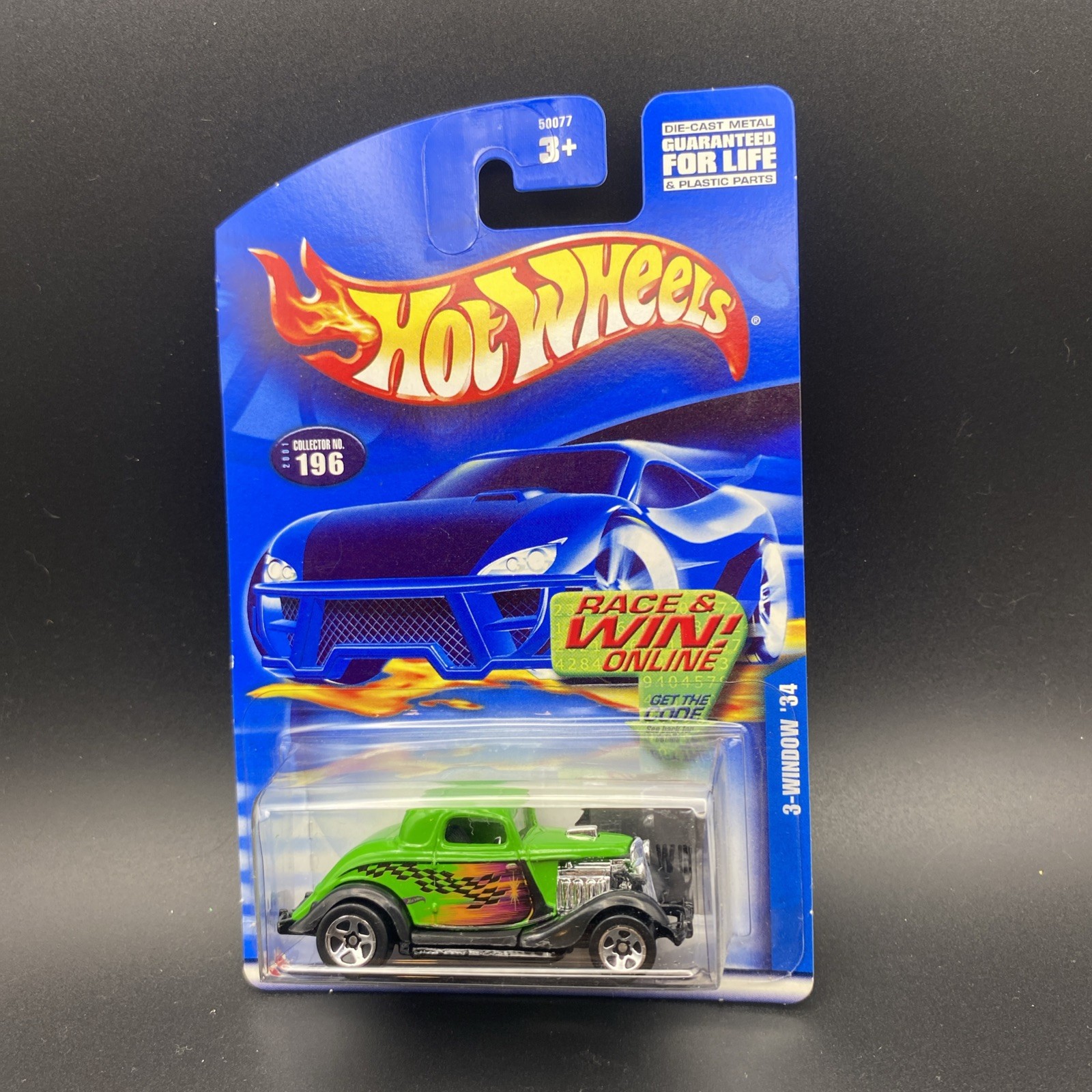 2002 Hot Wheels 3-Window ’34 Hot Rod #196 Blue Card Sealed Green
