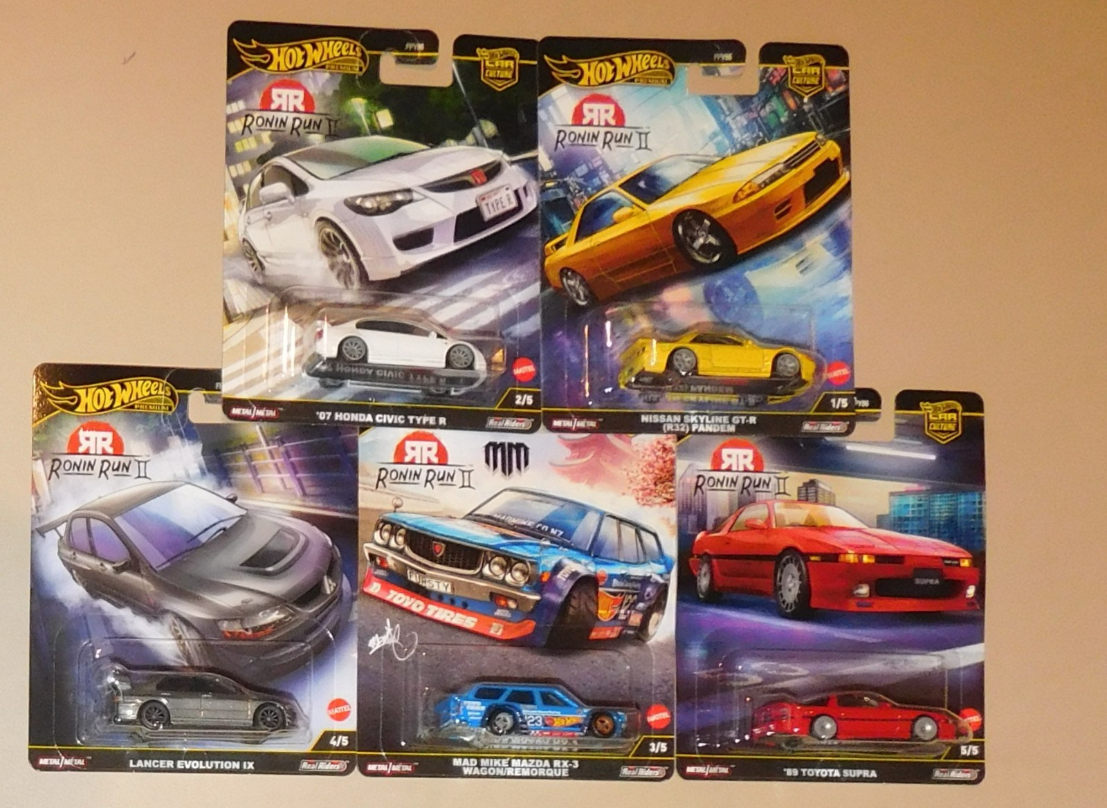 2025 Hot Wheels Premium – Ronin Run II – Set of 5 – w/ Civic & Skyline