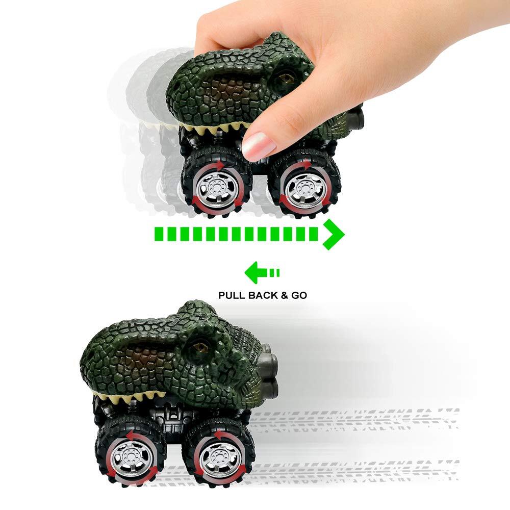 Pull Back Dinosaur Car Toys 4 Pack for 3-Year-Old Boys and Toddlers