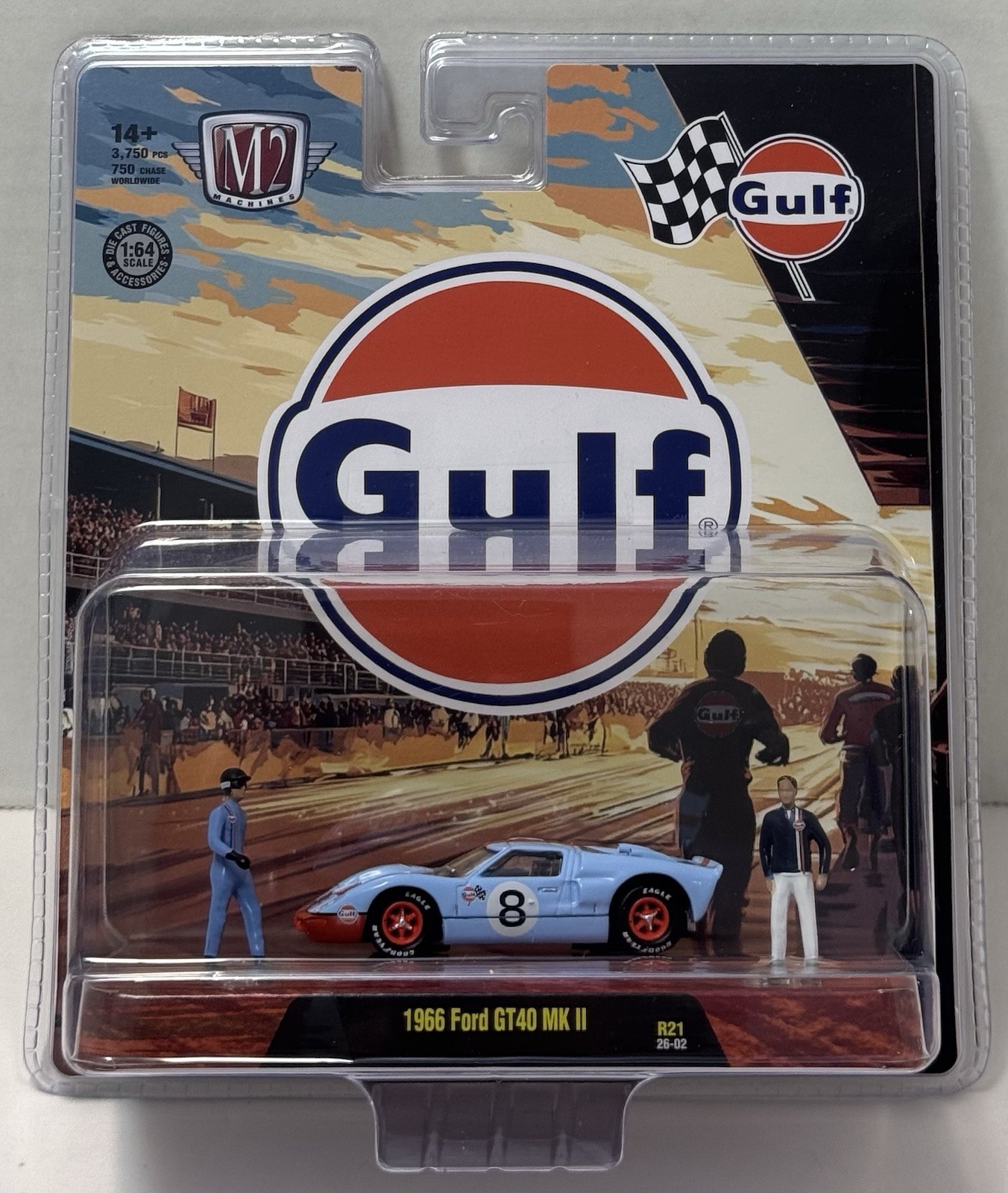 M2 Machines 1966 FORD GT40 MK II R21 Gulf Racing Diorama Auto-Figs