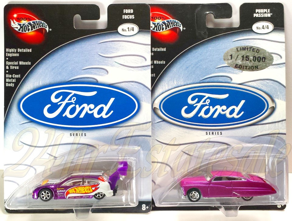 LOT 2 100% HOT WHEELS FORD FOCUS 1 PURPLE PASSION 51 MERC LOW RIDER 1/15K☑️EMOUT