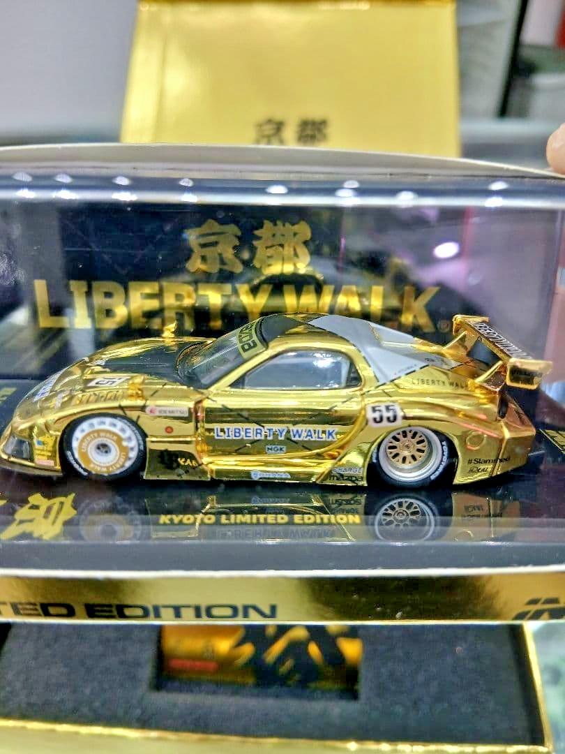 Set of 3 INNO64 Liberty Walk Kyoto Limited MAZDA RX7 Gold mini car w/ Pin Signed