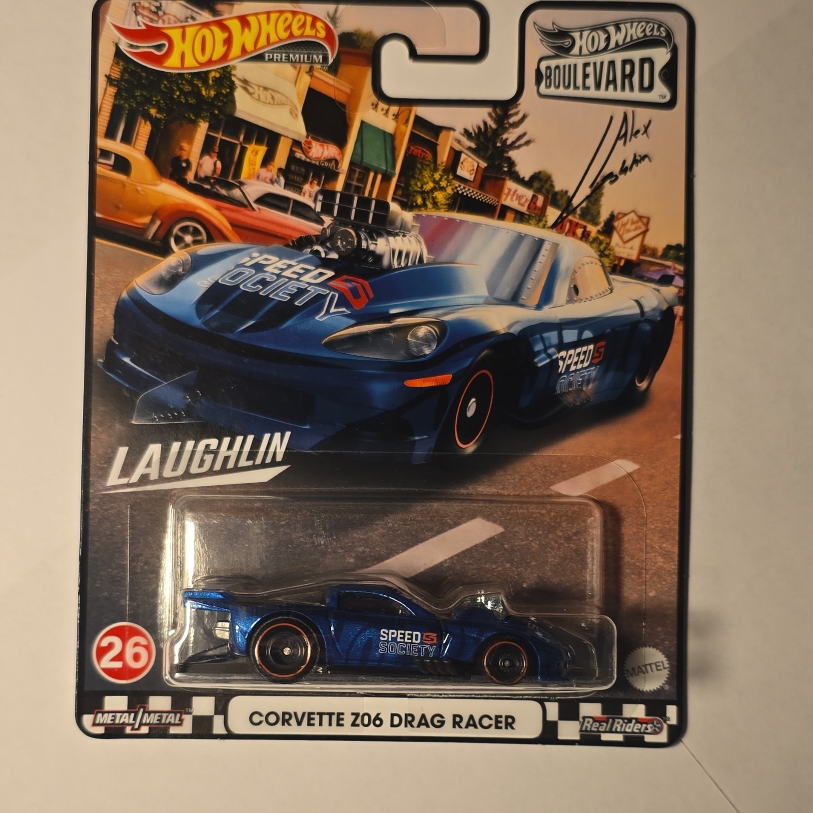 Hot Wheels Boulevard Corvette Z06 Drag Racer Chevrolet Blue Real Riders Metal