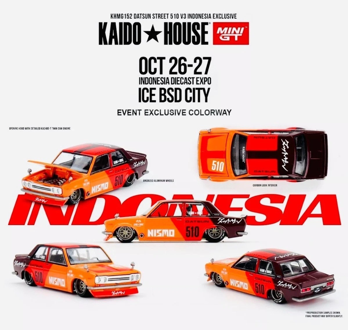 2024 Mini-GT Kaido House Indonesia Expo Exclusive: DATSUN 510 V3 SEALED #KHMG152