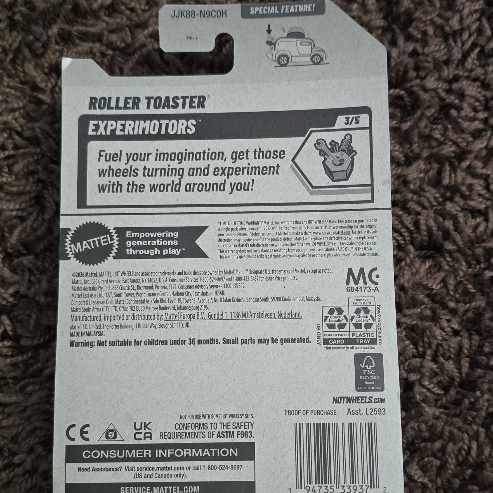 Hot Wheels Roller Toaster Experimotors Special Feature 1:64 Diecast Pink 2024