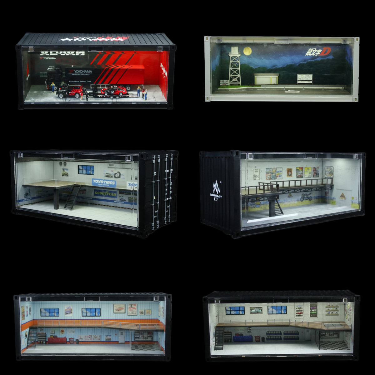 1/64 Diorama Diecast Model LED Garage Container Street Buildings Display Case