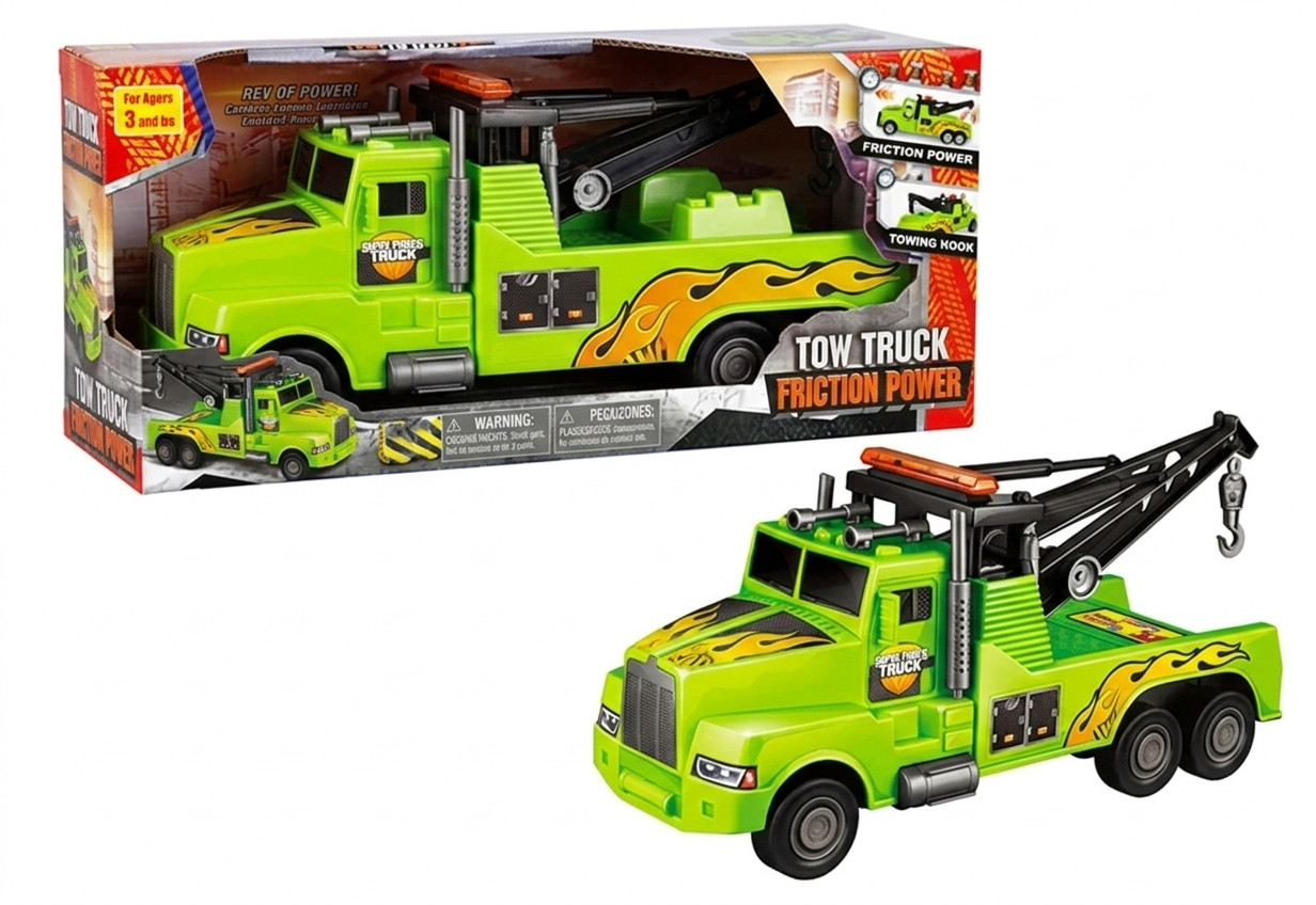 Friction Tow + RC Fire Truck w/ Ladder + RC Construction Truck Kids Toy Bundle