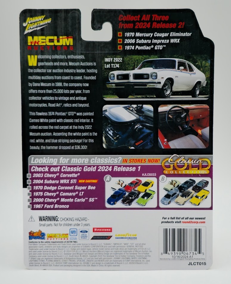 Johnny Lightning 1974 Pontiac GTO White Mecum Collector Tin JLCT015-A3